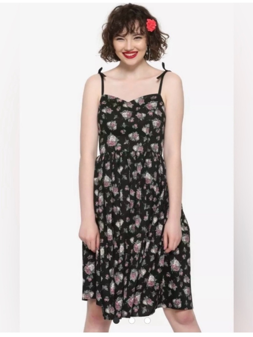 Hell Bunny Black Floral spaghetti straps Midi Dress